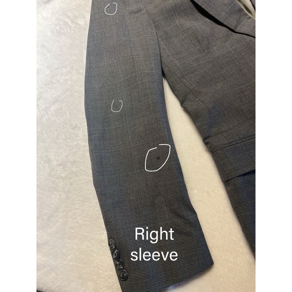 Flaws Vtg Burberry's 40L Gray Puppytooth Subtle Blue Plaid Blazer - Picture 15 of 16